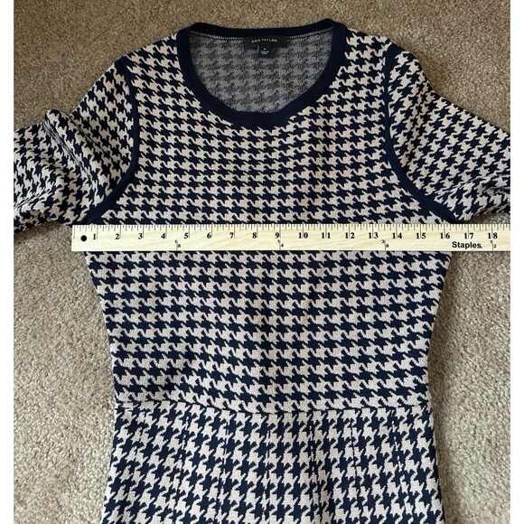 Ann Taylor Women's Medium Houndstooth Pattern Stretchy A-Line Midi Dress - Picture 4 of 11